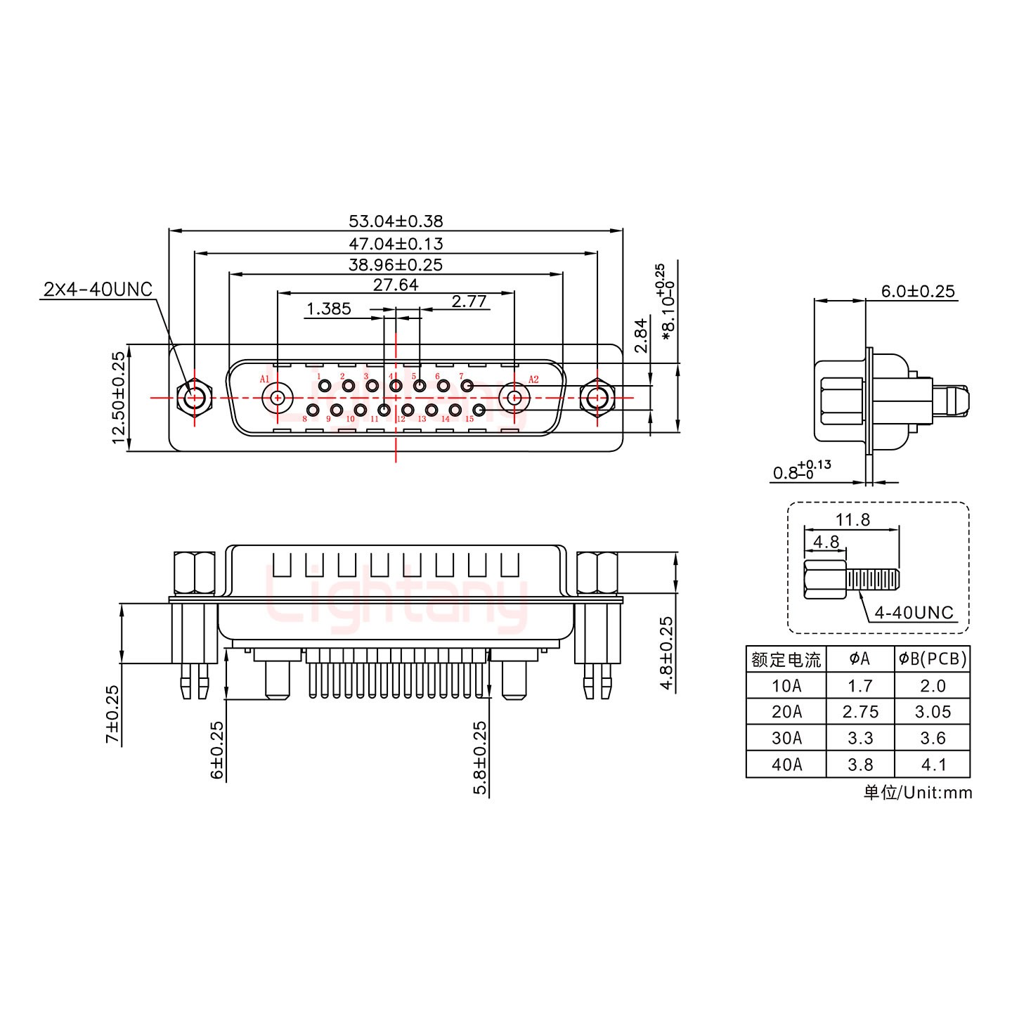 17W2公PCB直插板/鉚魚叉7.0/大電流30A