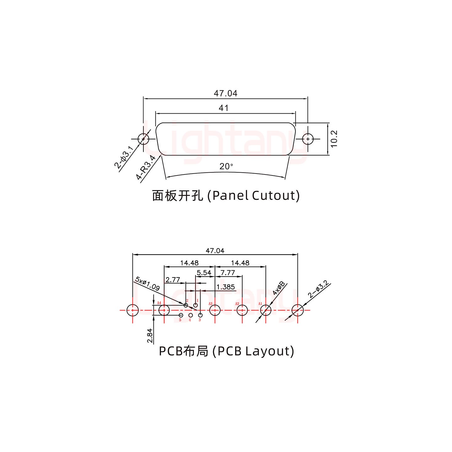 9W4母PCB直插板/鉚魚叉7.0/大電流10A