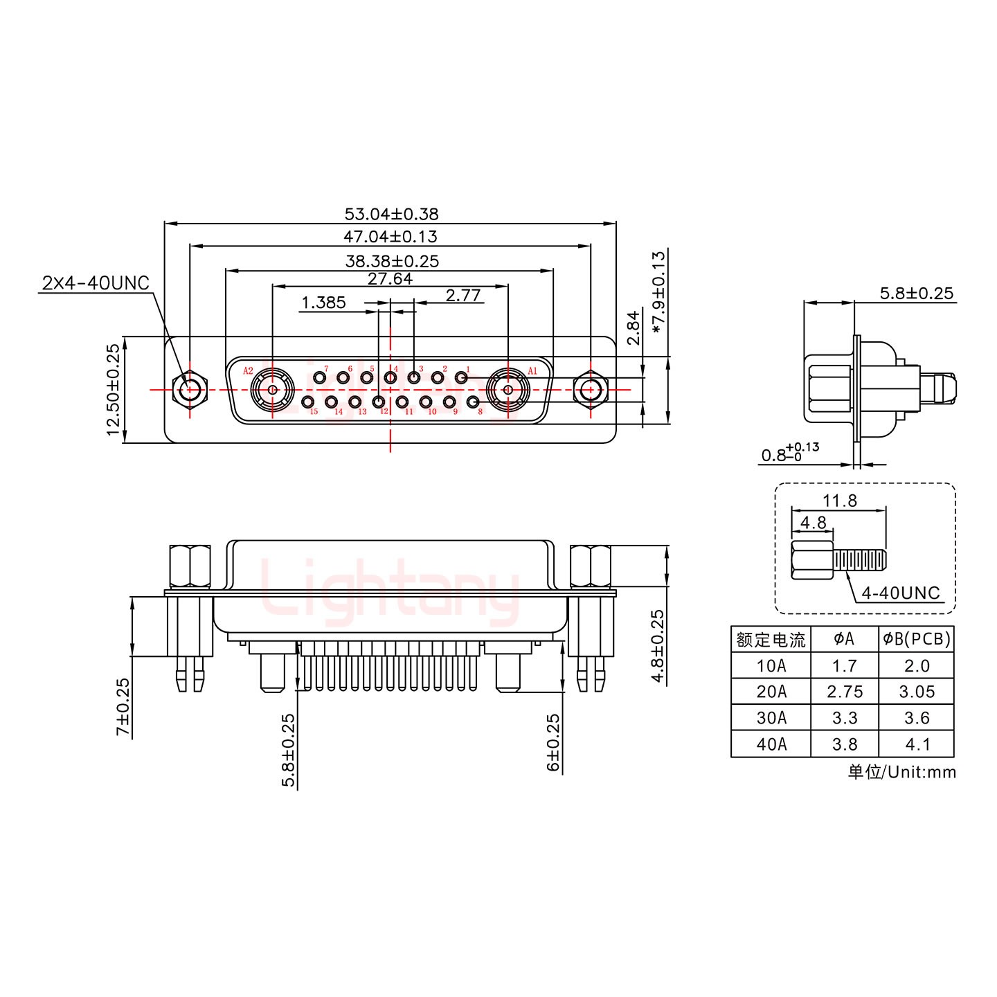 17W2母PCB直插板/鉚魚(yú)叉7.0/大電流10A