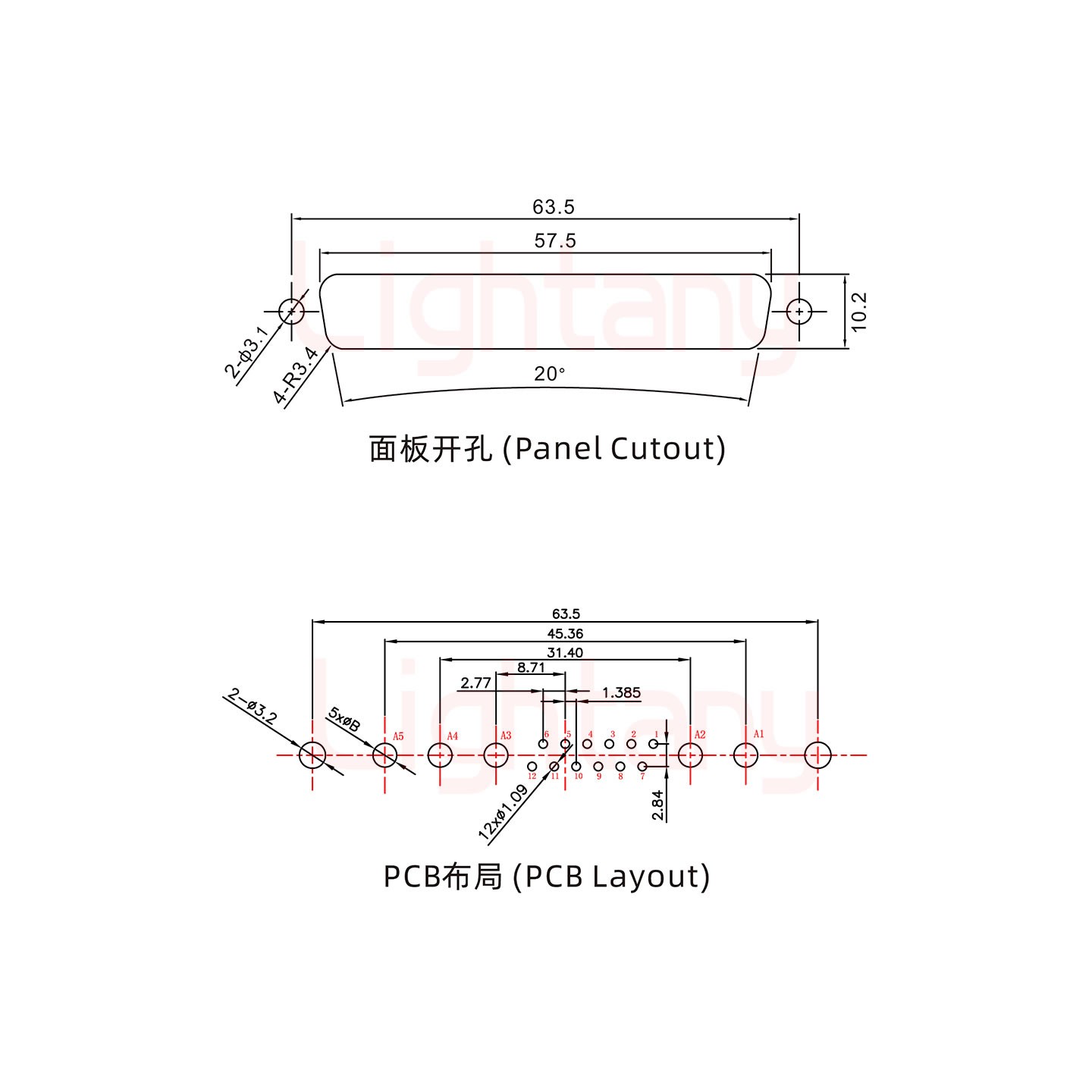 17W5母PCB直插板/鉚魚叉7.0/大電流40A