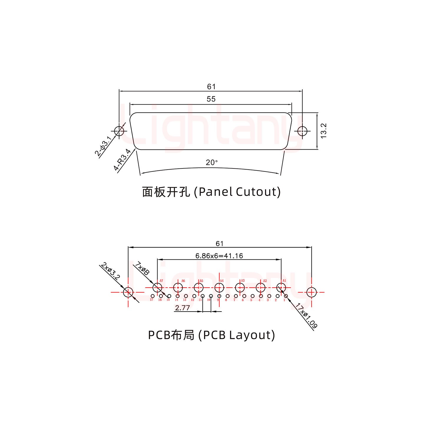 24W7母PCB直插板/鉚魚叉7.0/大電流40A