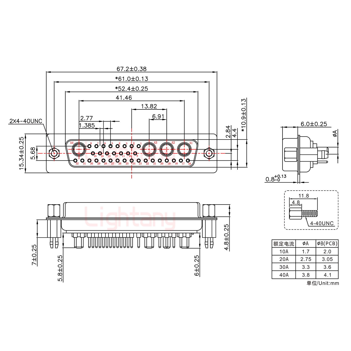 36W4母PCB直插板/鉚魚叉7.0/大電流40A