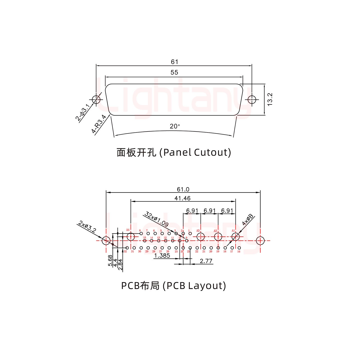 36W4母PCB直插板/鉚魚叉7.0/大電流40A