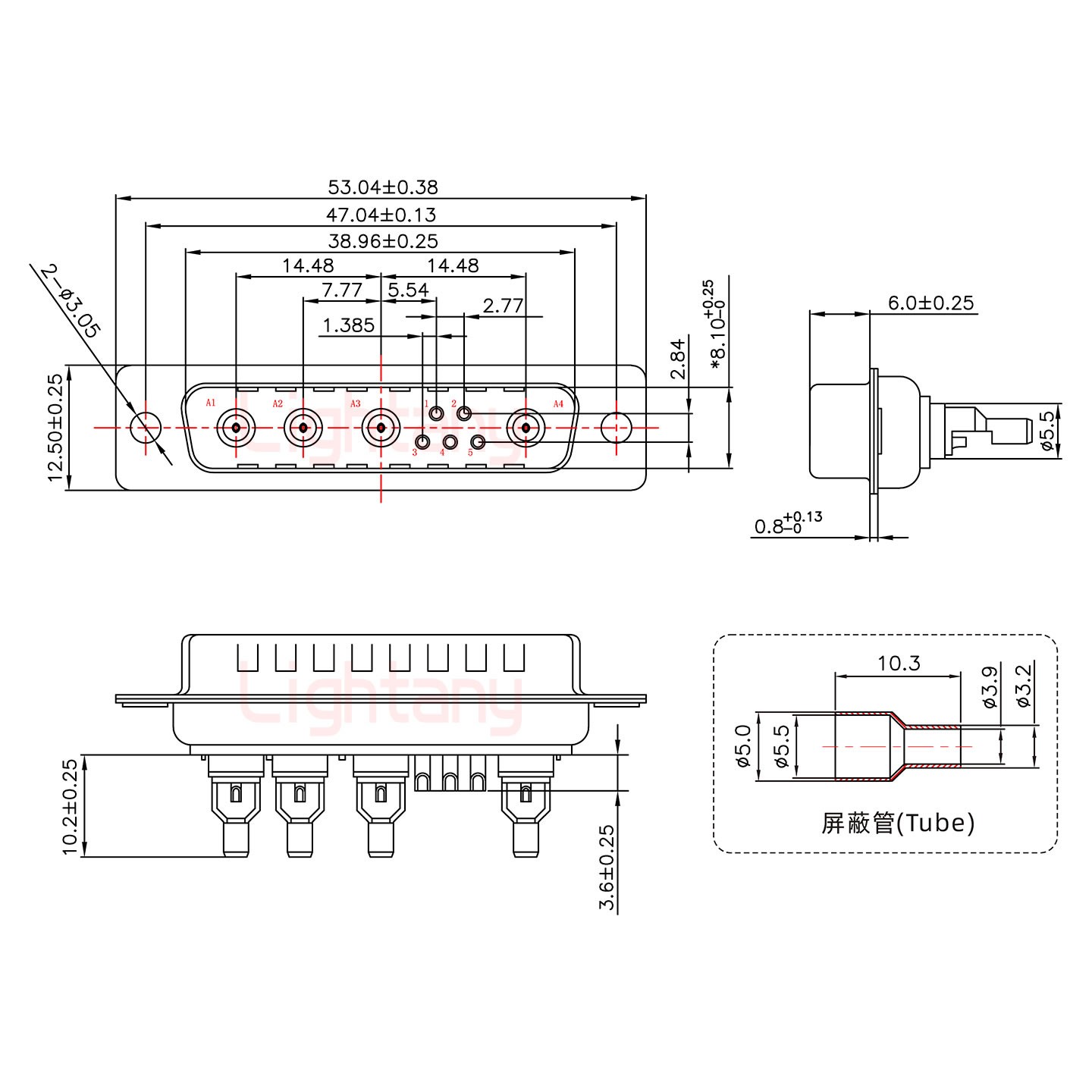 9W4公焊線式75歐姆+25P金屬外殼1015彎出線4~12mm