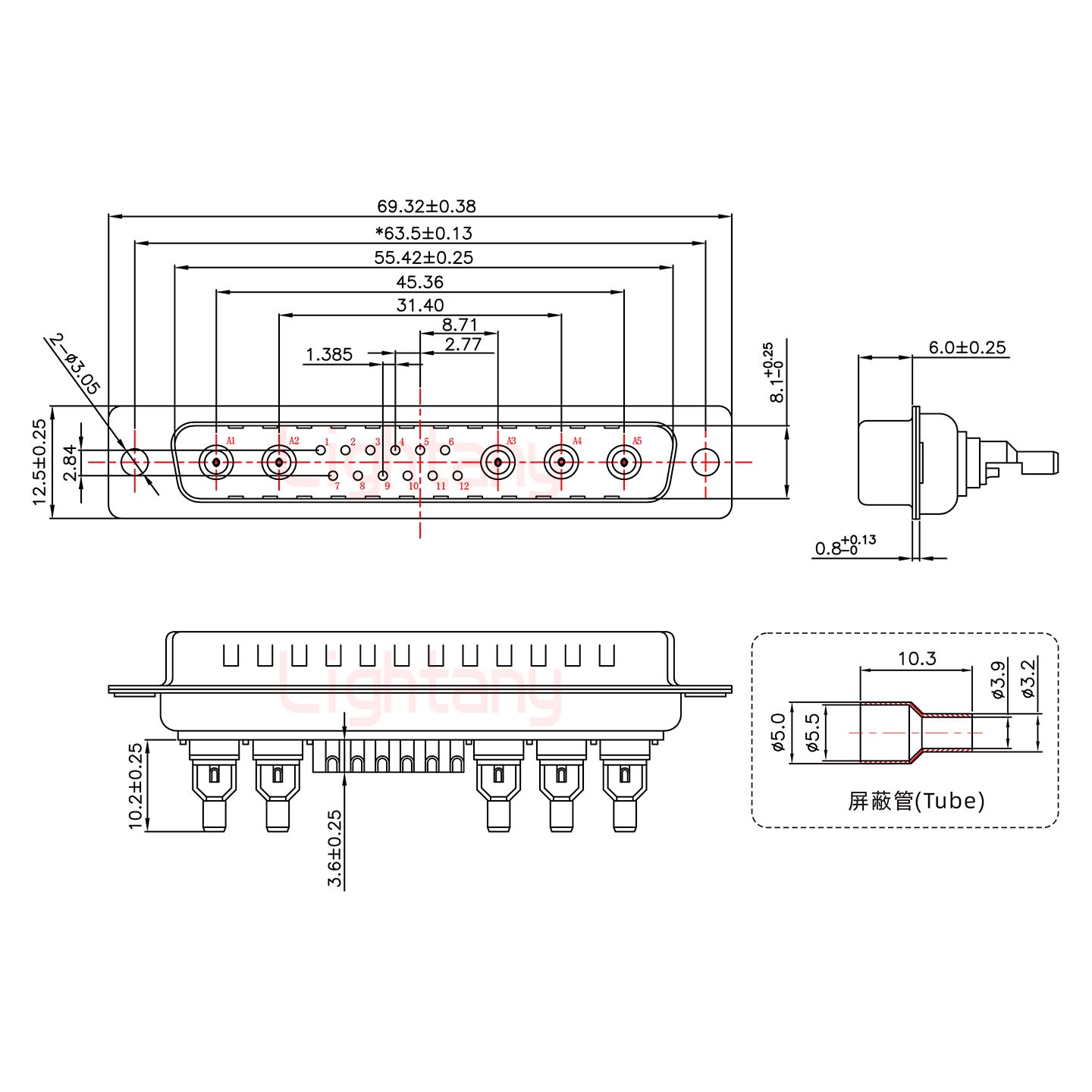 17W5公焊線式50歐姆+37P金屬外殼951彎出線4~12mm