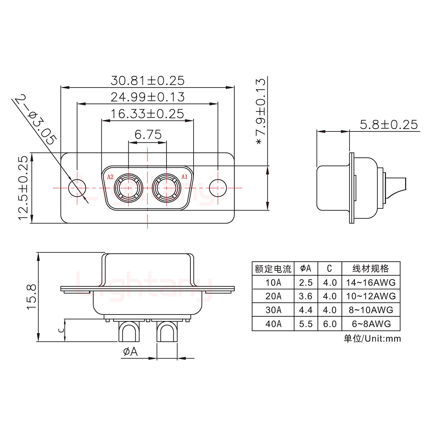 2W2母短體焊線/光孔/大電流30A