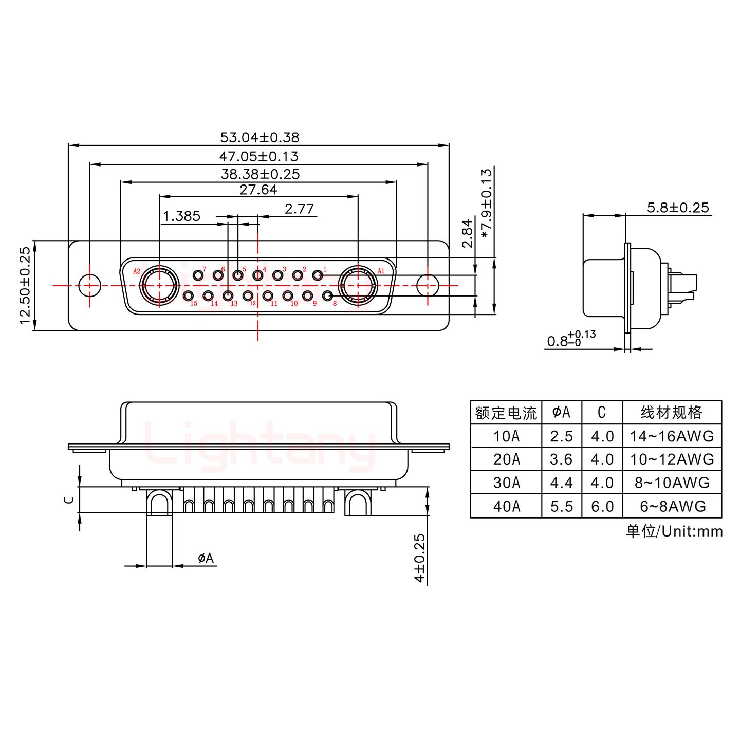 17W2母短體焊線/光孔/大電流30A