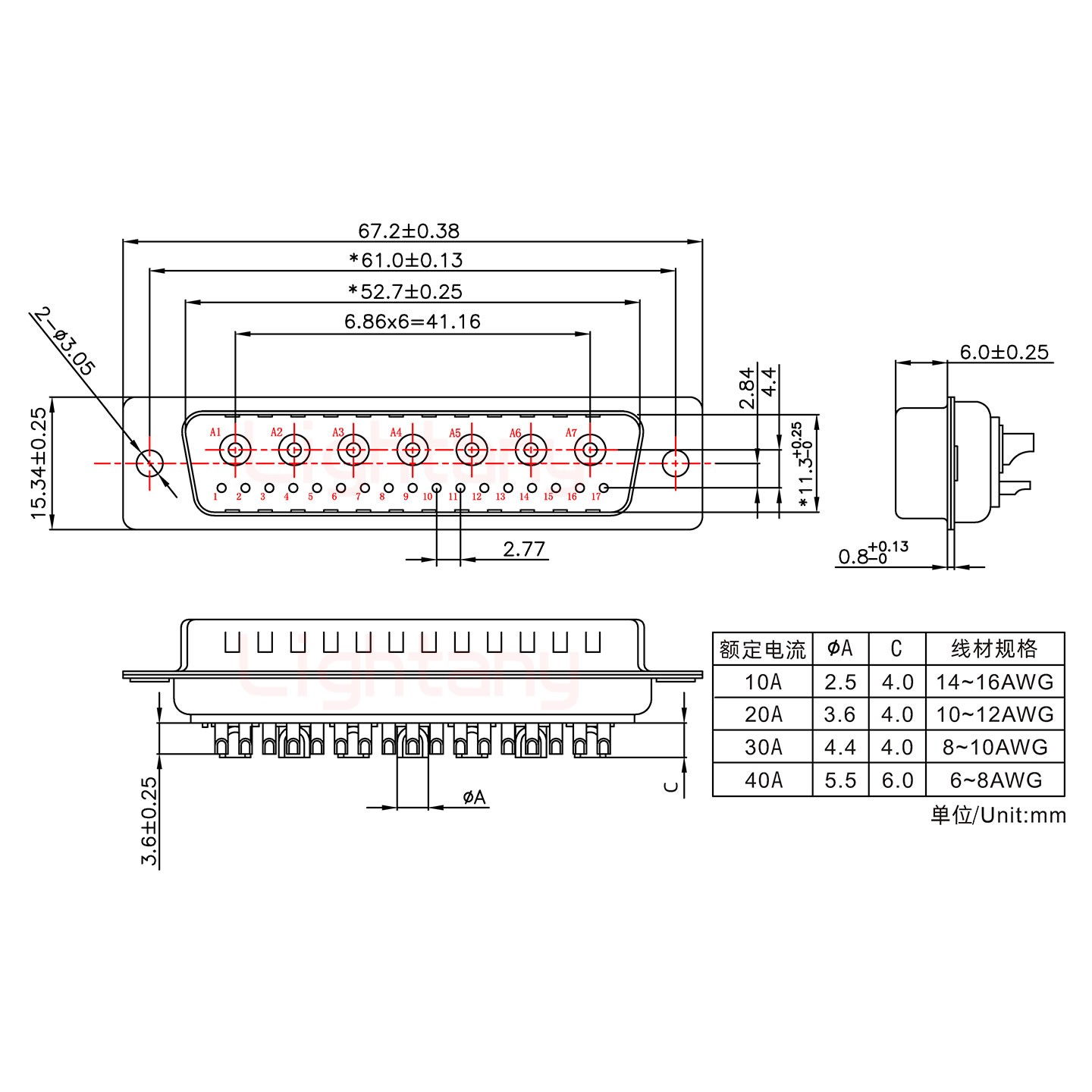 24W7公短體焊線30A+50P金屬外殼1745彎出線4~12mm