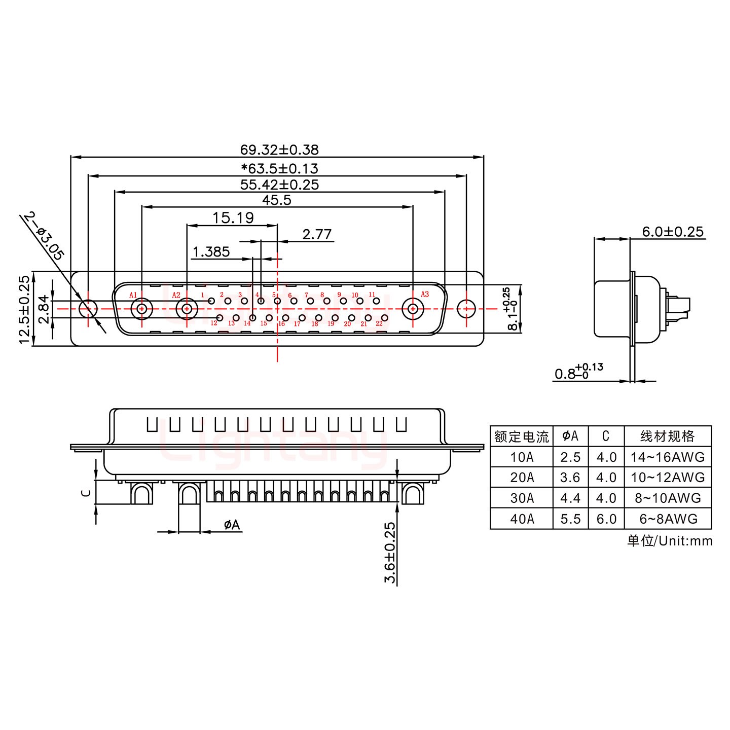 25W3公短體焊線40A+37P金屬外殼951彎出線4~12mm