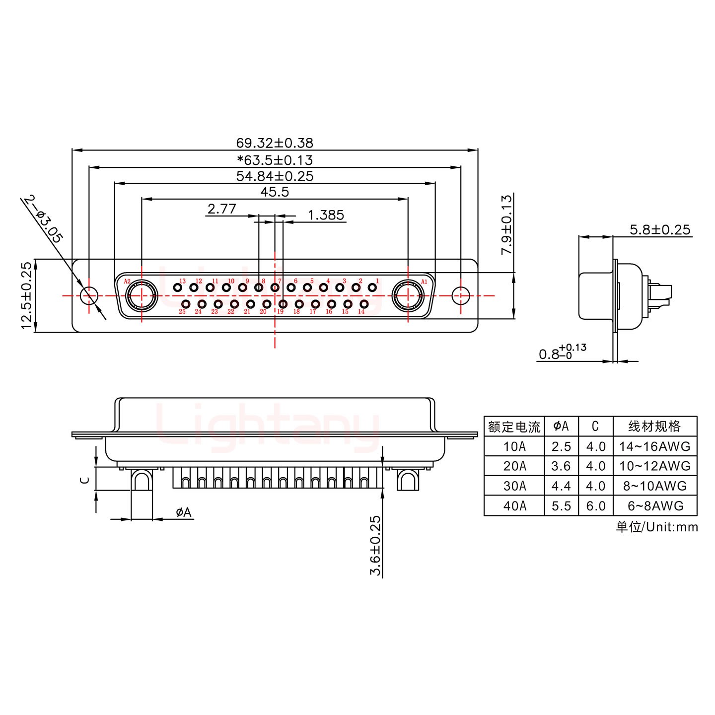 27W2母短體焊線30A+37P金屬外殼967斜出線4~12mm