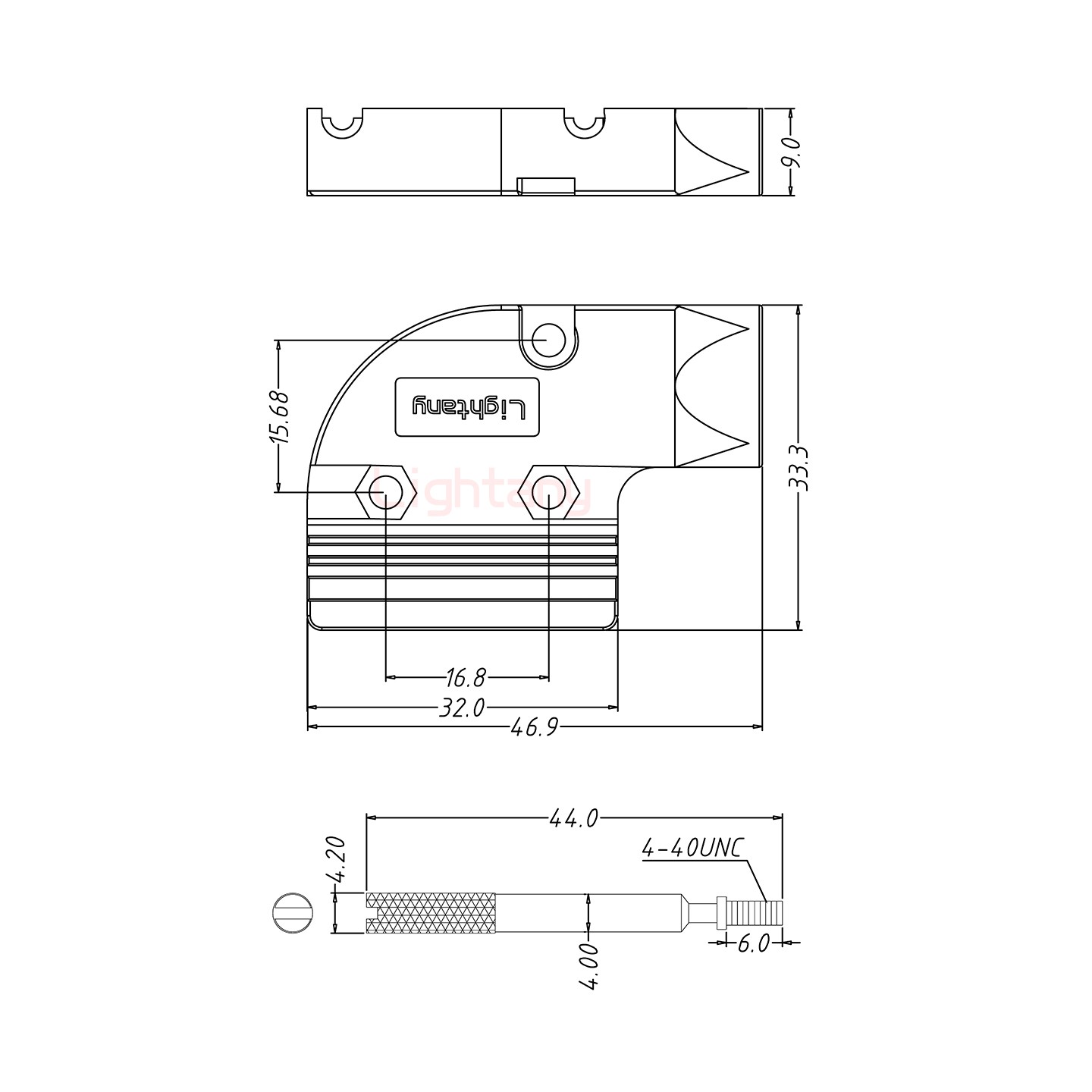 DB9母焊線(xiàn)+金屬外殼424彎出線(xiàn)4~12mm