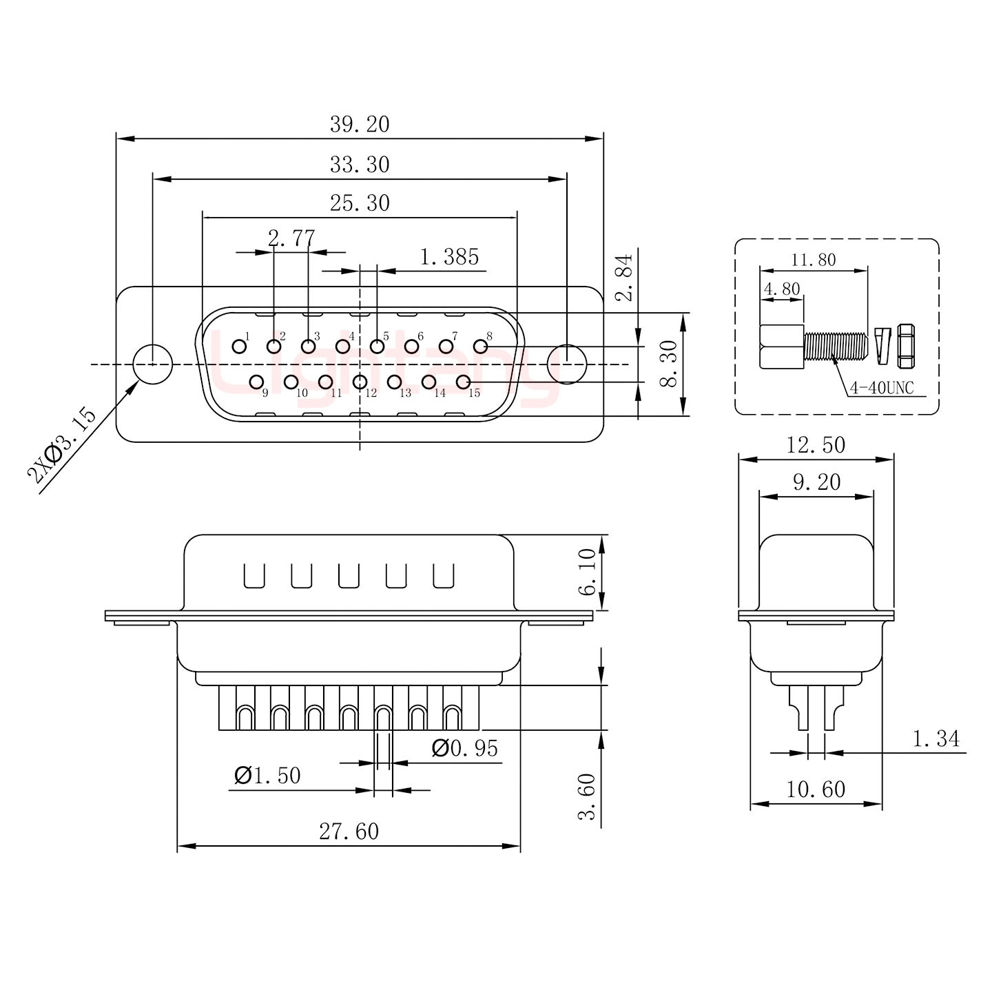 DB15公焊線式 鎖螺絲螺母+防水墊片 車針