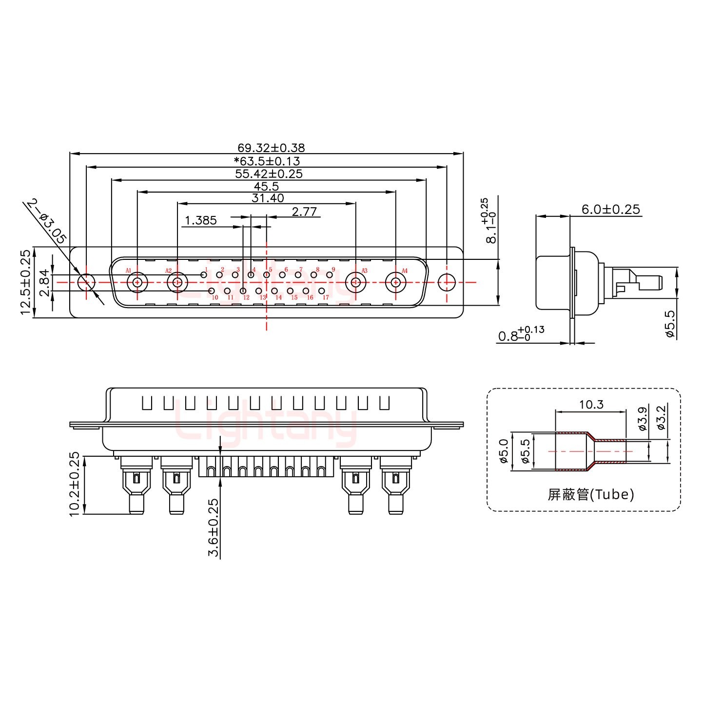 21W4公頭焊線+防水接頭/線徑5~11mm/射頻同軸50歐姆