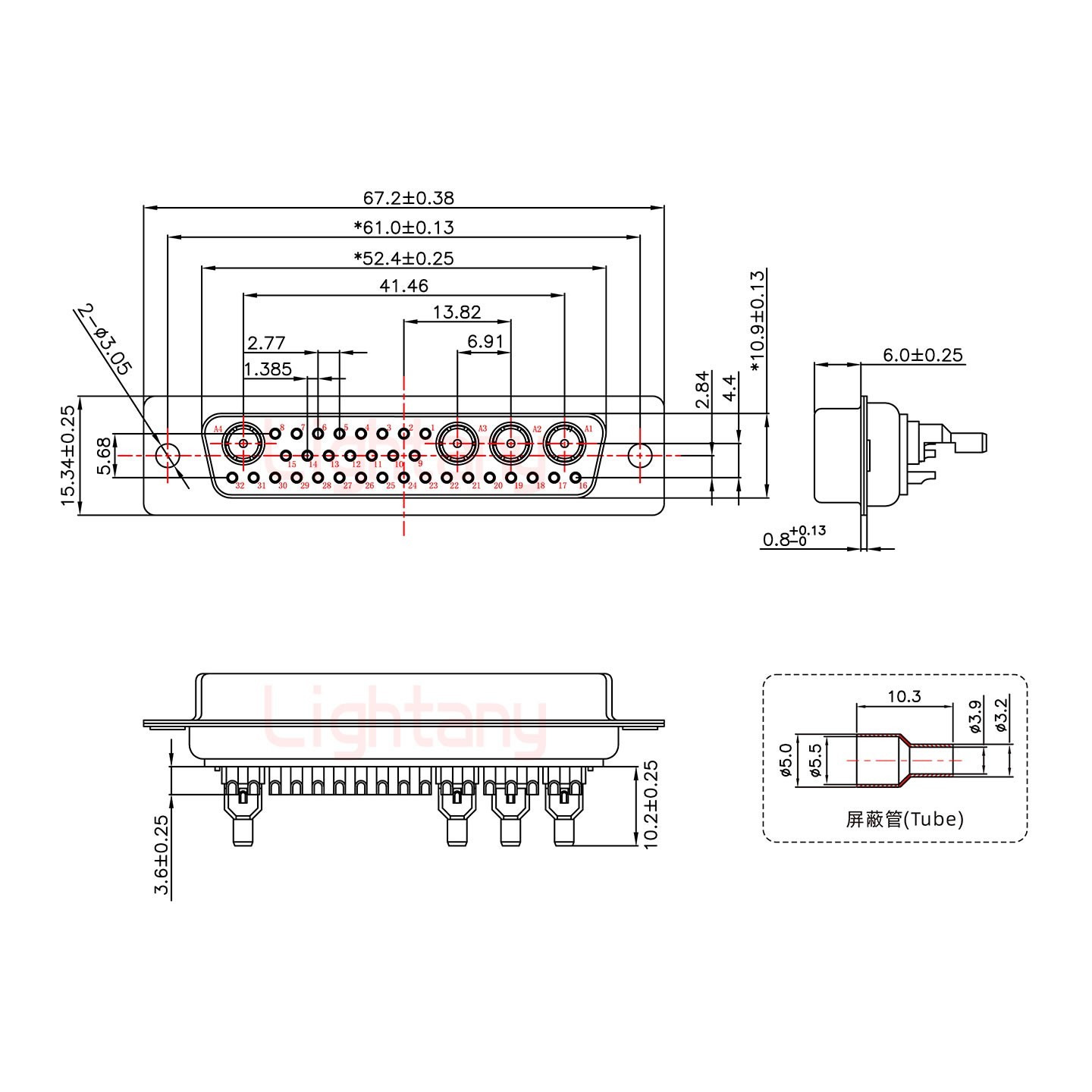 36W4母頭焊線+防水接頭/線徑5~11mm/射頻同軸75歐姆