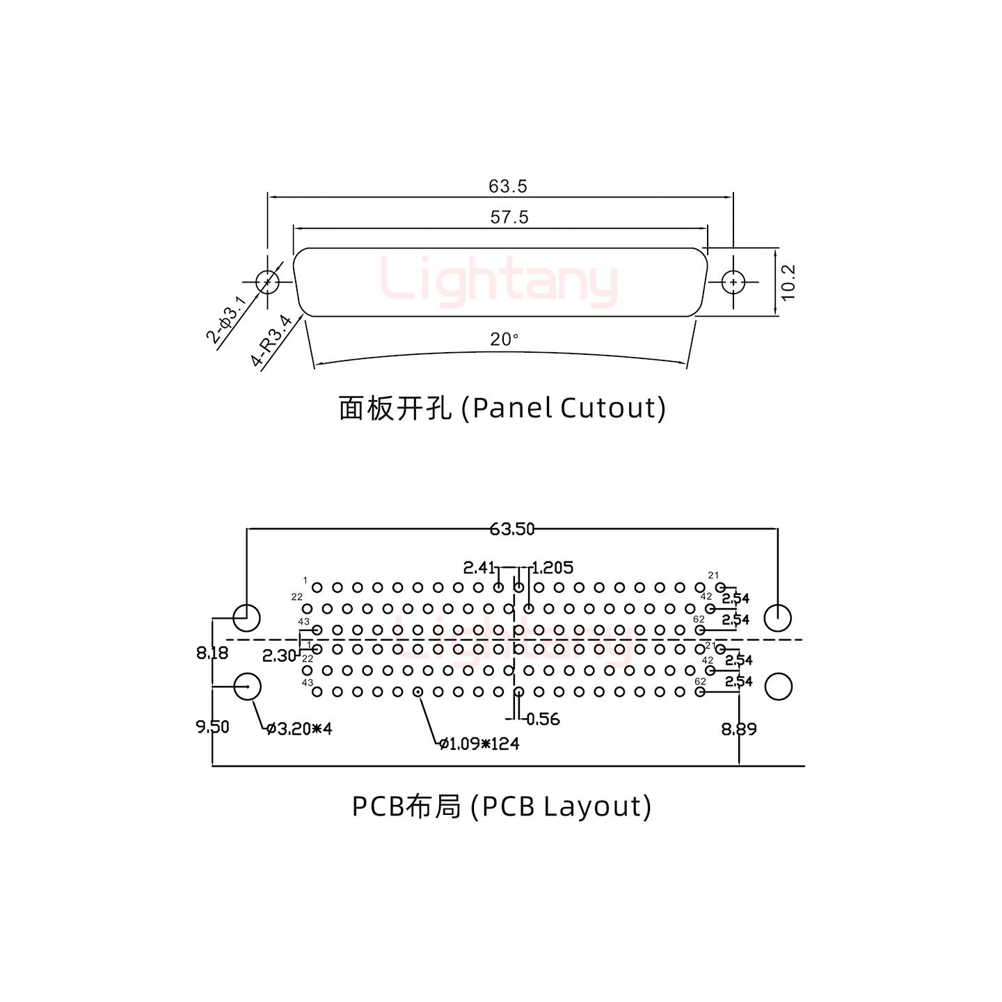 HDR62 公對公間距19.05車針雙胞胎 D-SUB連接器