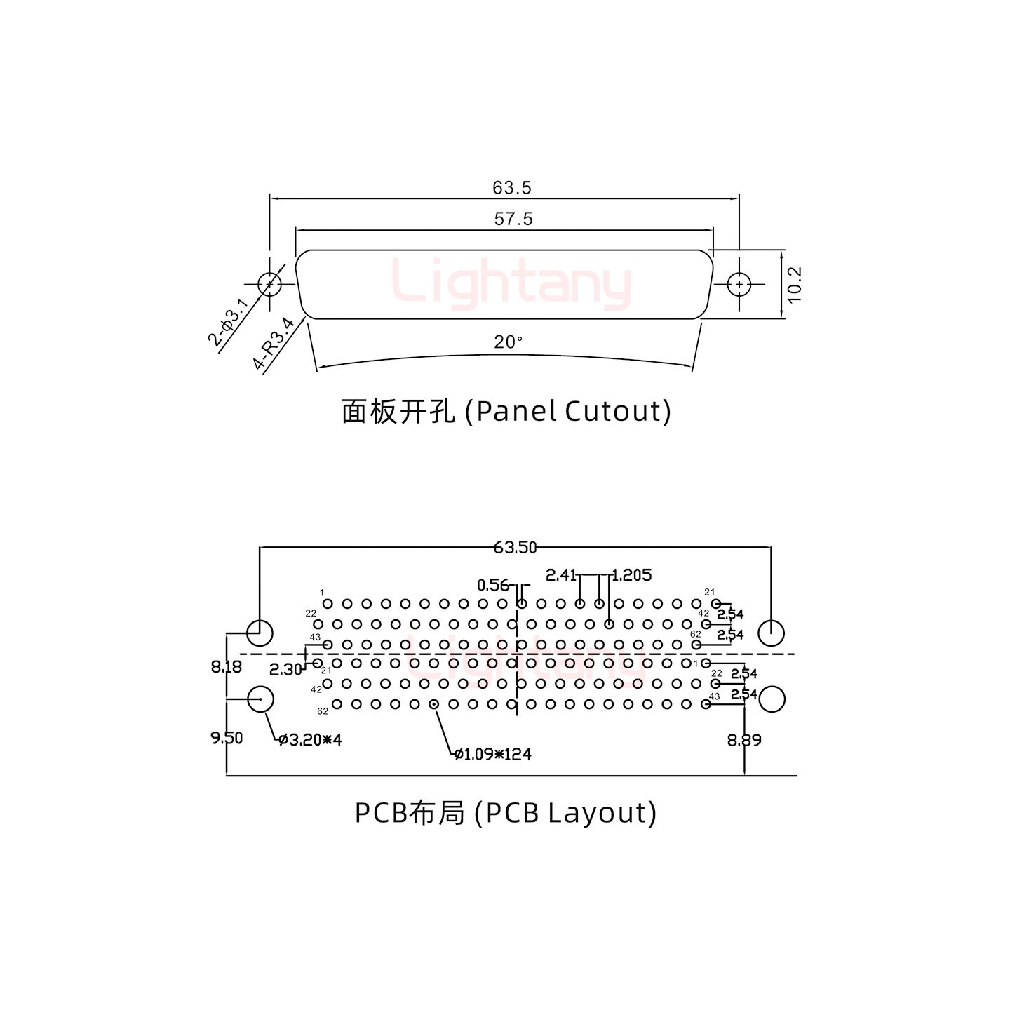 HDR62 上公下母間距19.05車針雙胞胎 D-SUB連接器