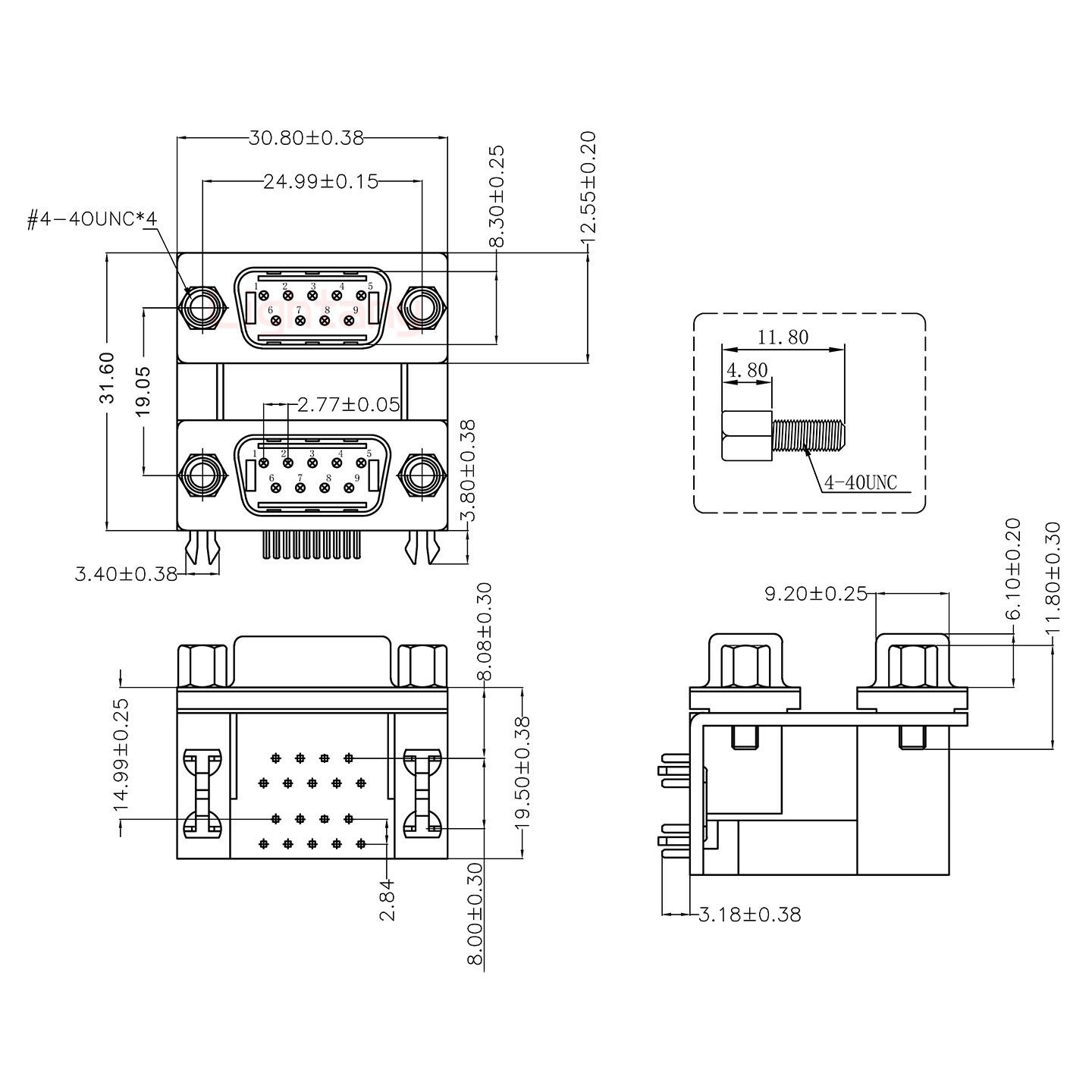 DR9公對(duì)公 間距19.05 雙胞胎沖針 D-SUB連接器