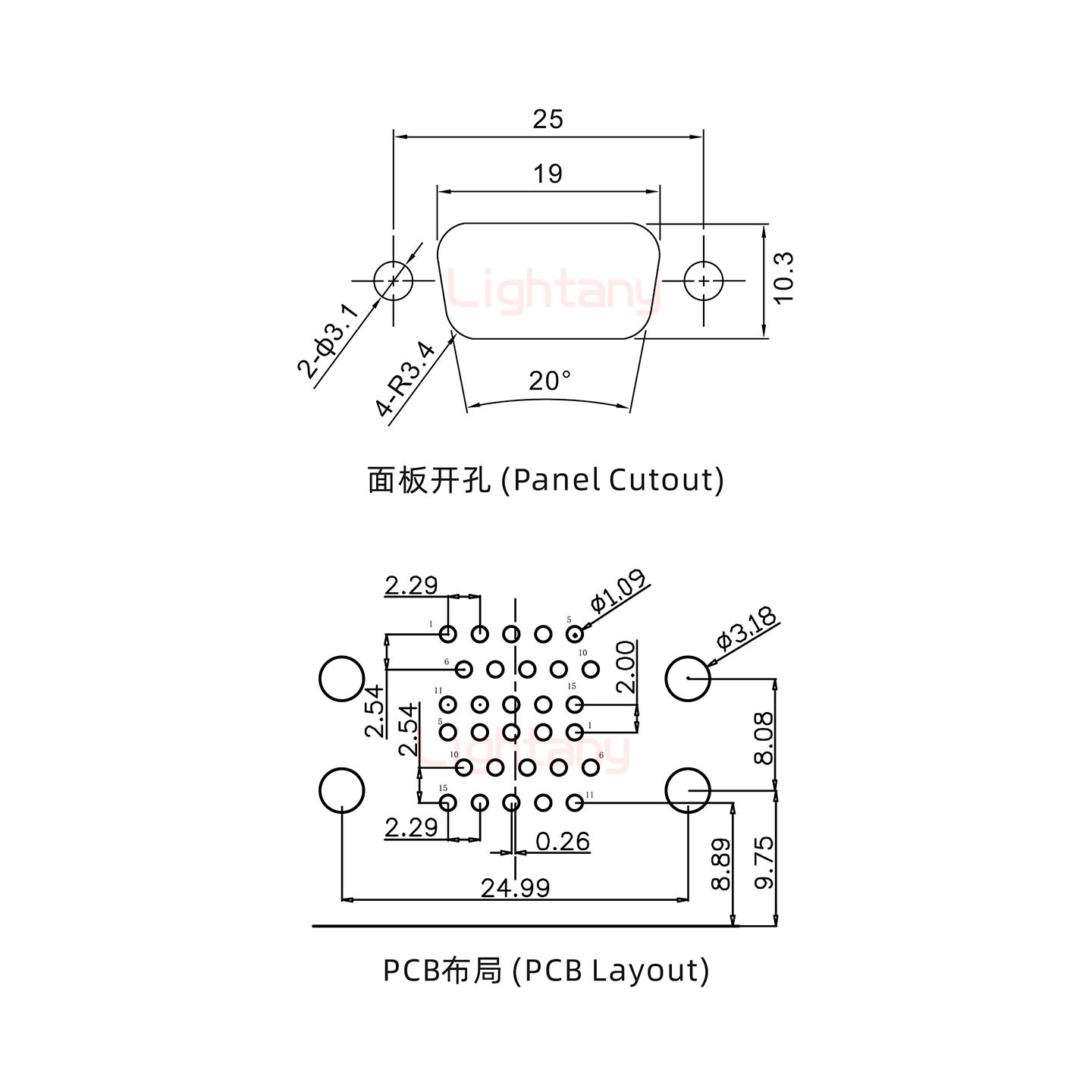 HDR15上公下母 間距19.05 雙胞胎沖針 D-SUB連接器