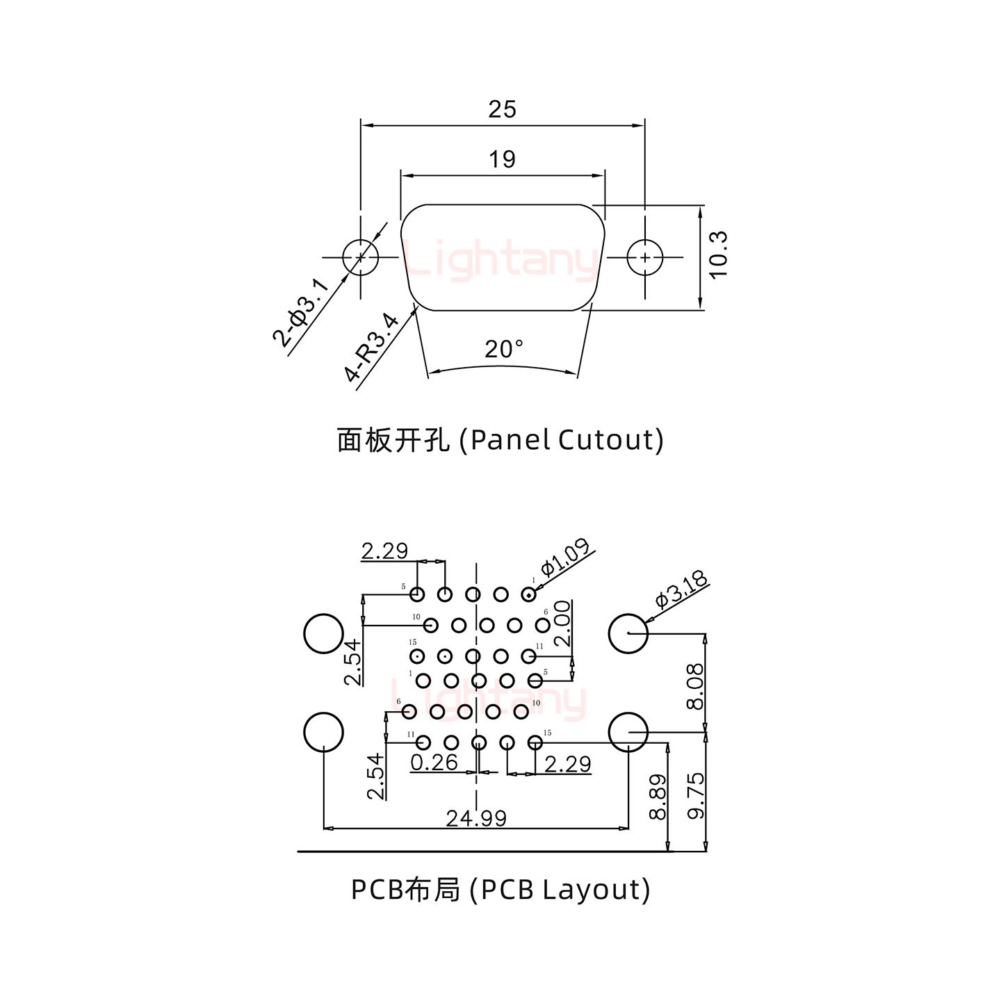 HDR15上母下公 間距19.05 雙胞胎沖針 D-SUB連接器