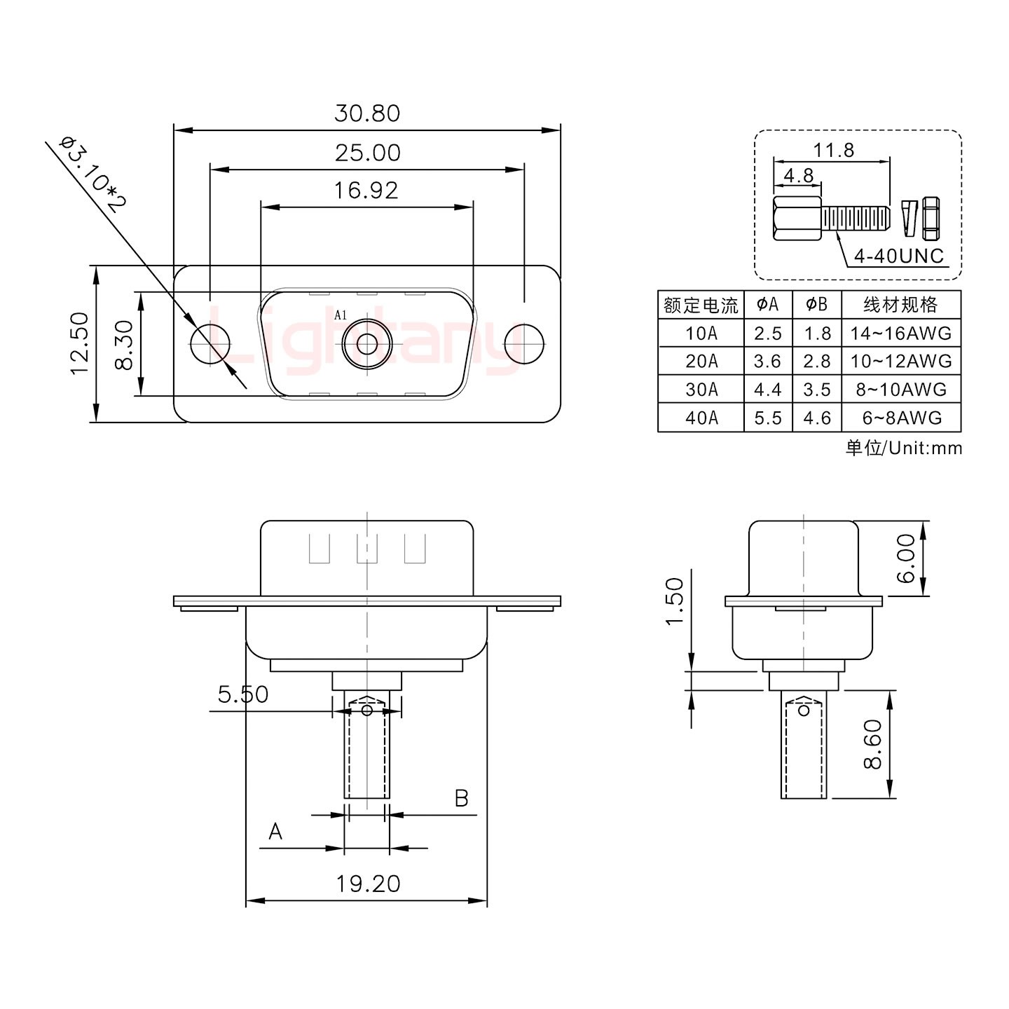 1W1公壓線式/配螺絲螺母/大電流20A