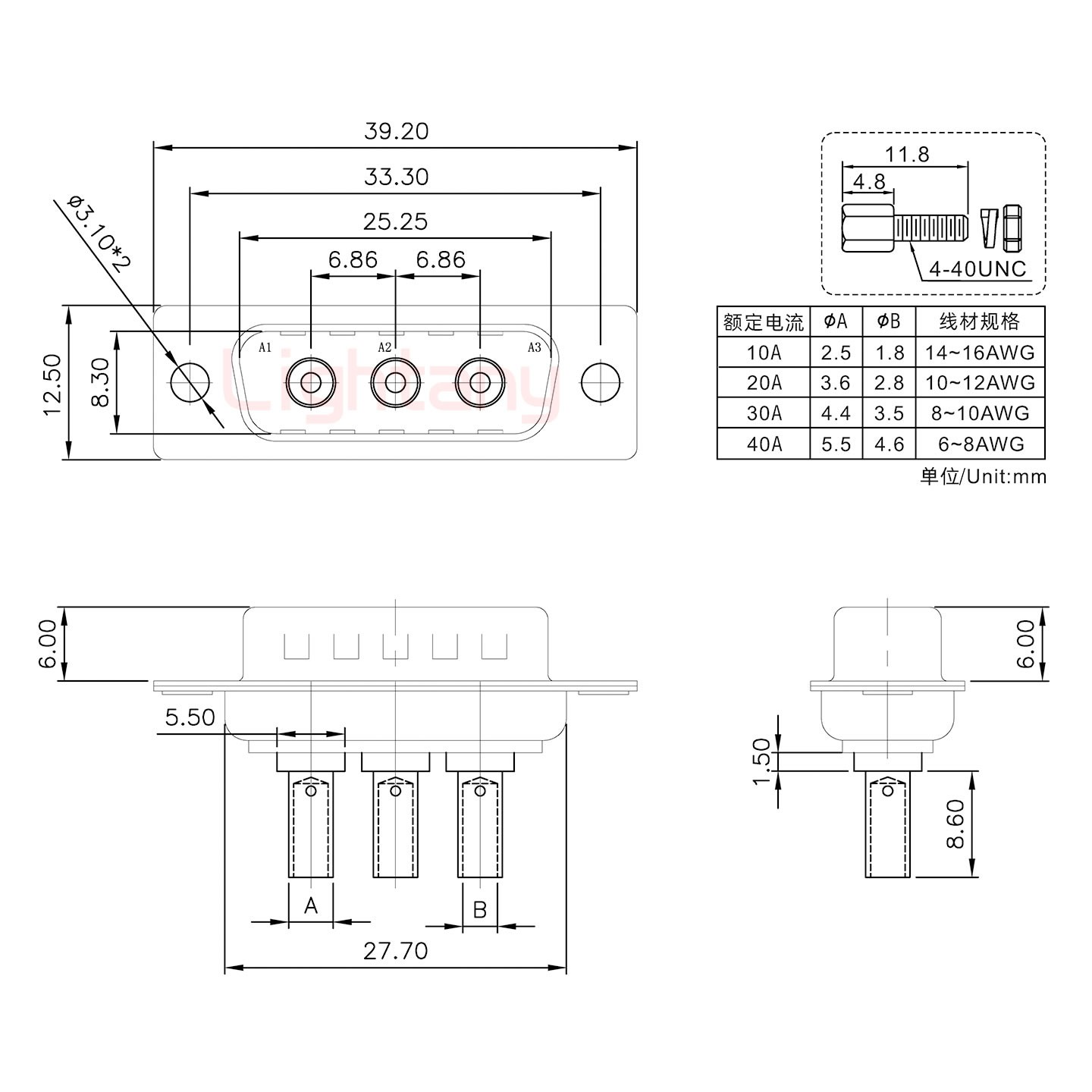 3W3公壓線(xiàn)式/配螺絲螺母/大電流20A