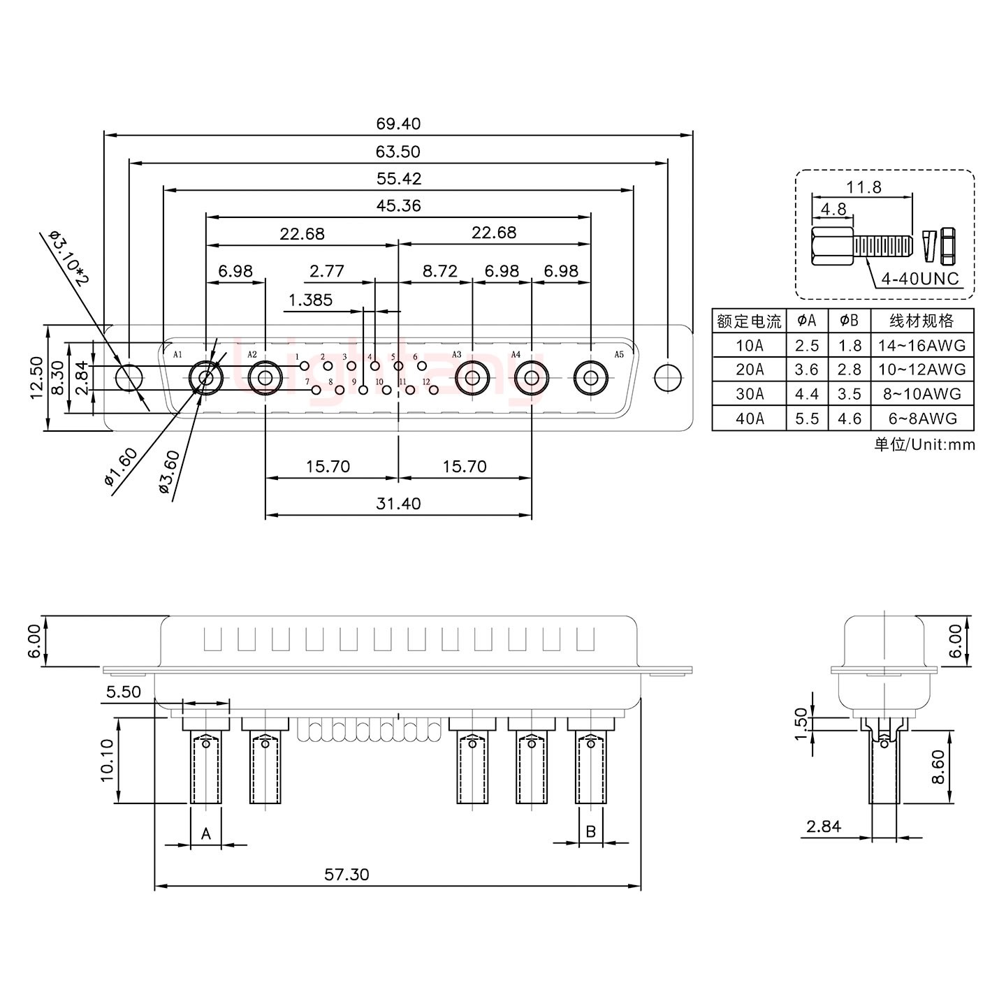 17W5公壓線式/配螺絲螺母/大電流40A