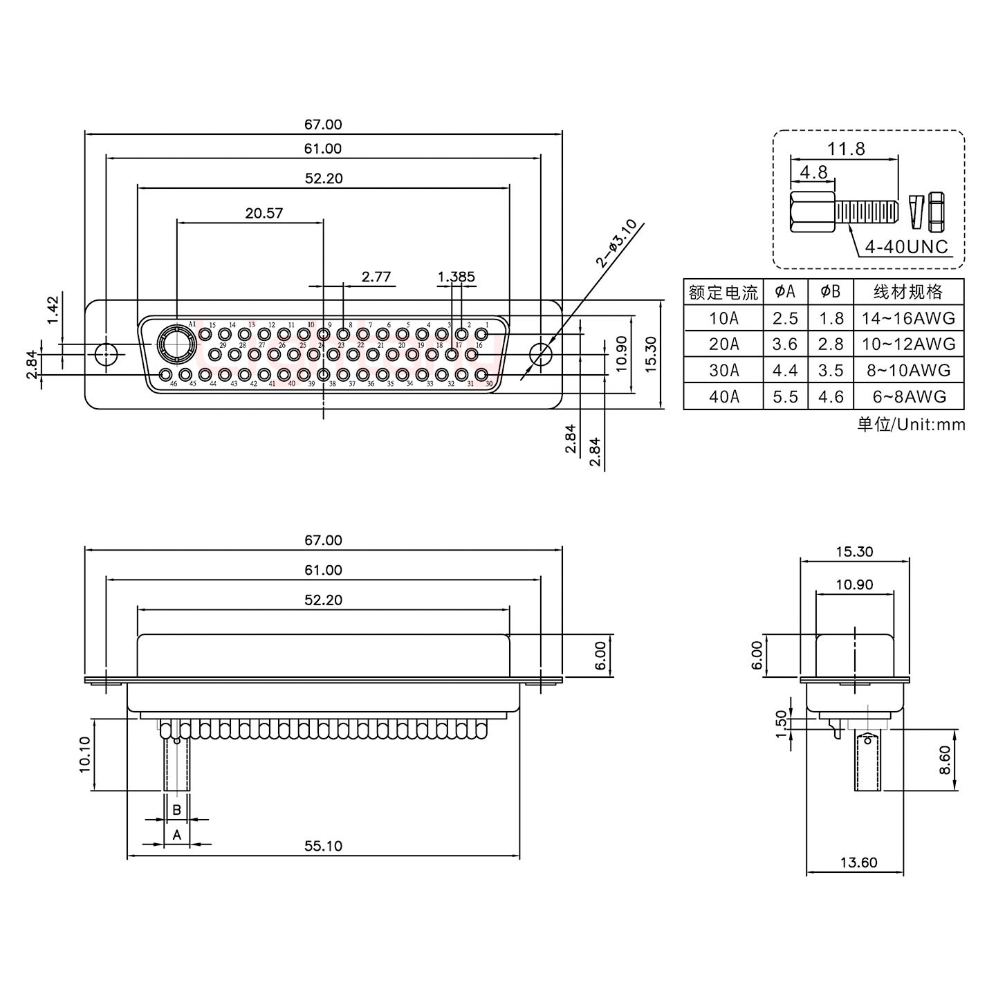 47W1母壓線式/配螺絲螺母/大電流40A