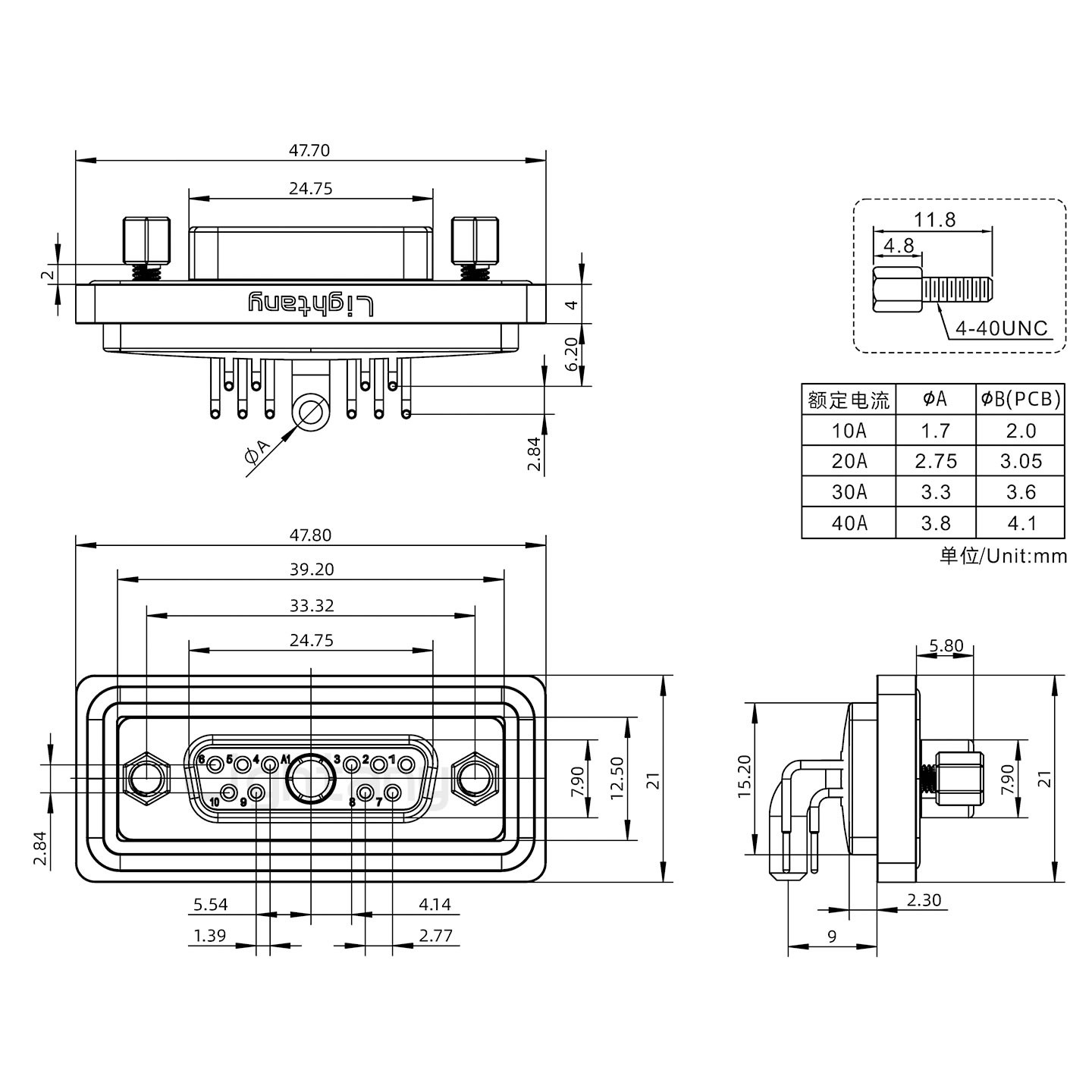 防水11W1母彎插板/鎖螺絲/大電流40A