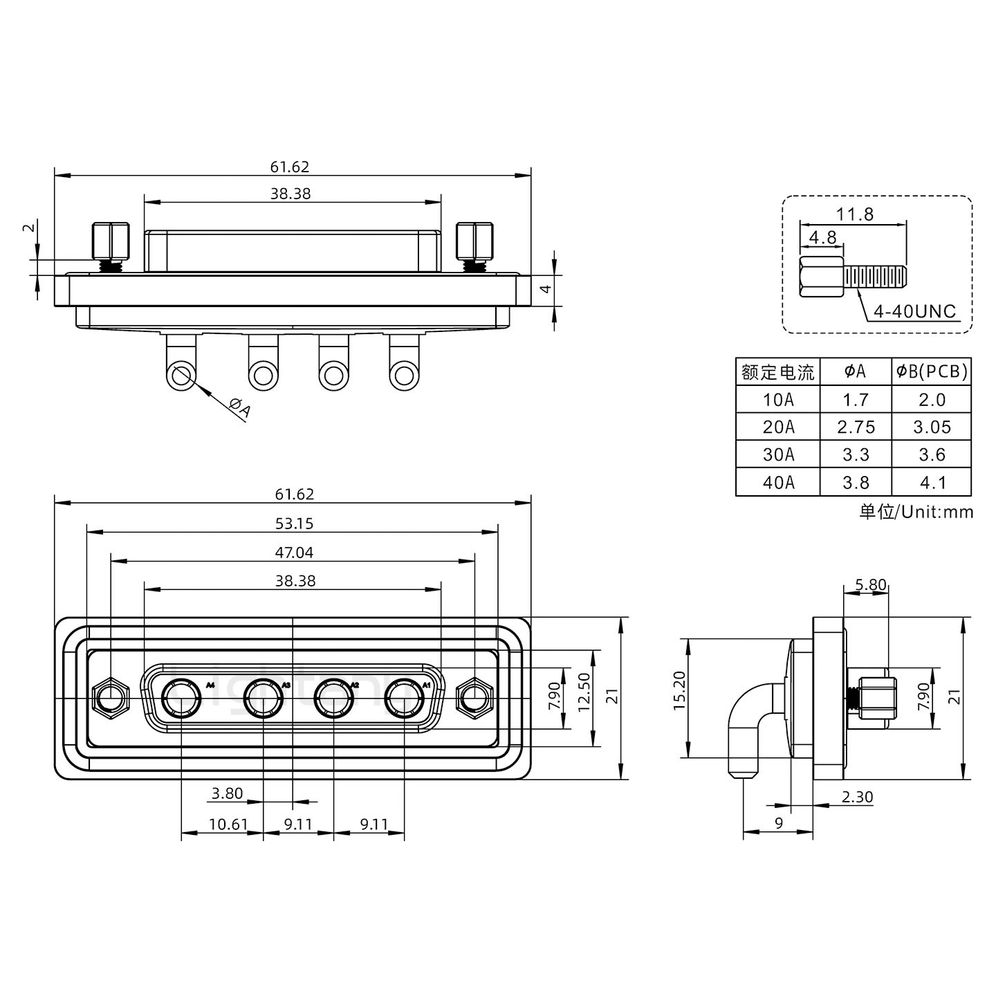 防水4W4母彎插板/鎖螺絲/大電流40A