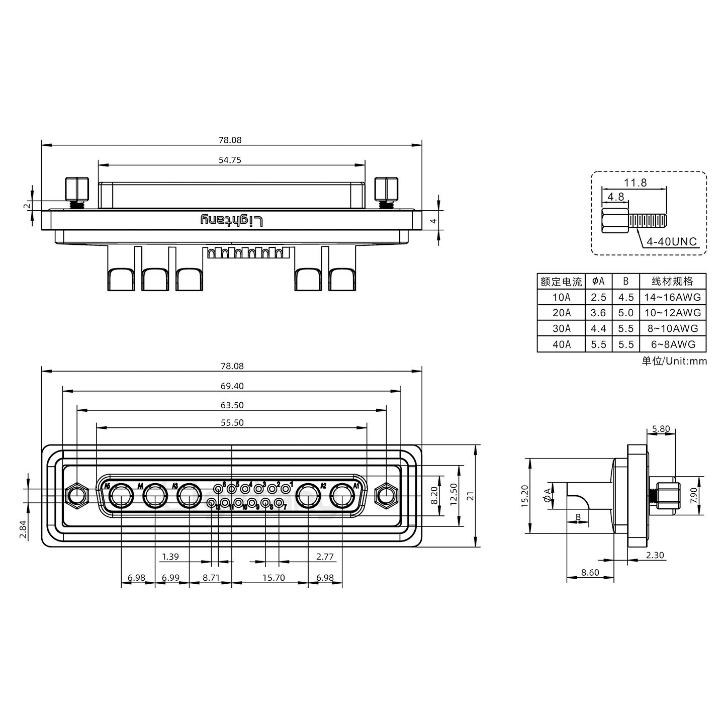 防水17W5母焊線式/鎖螺絲/大電流40A