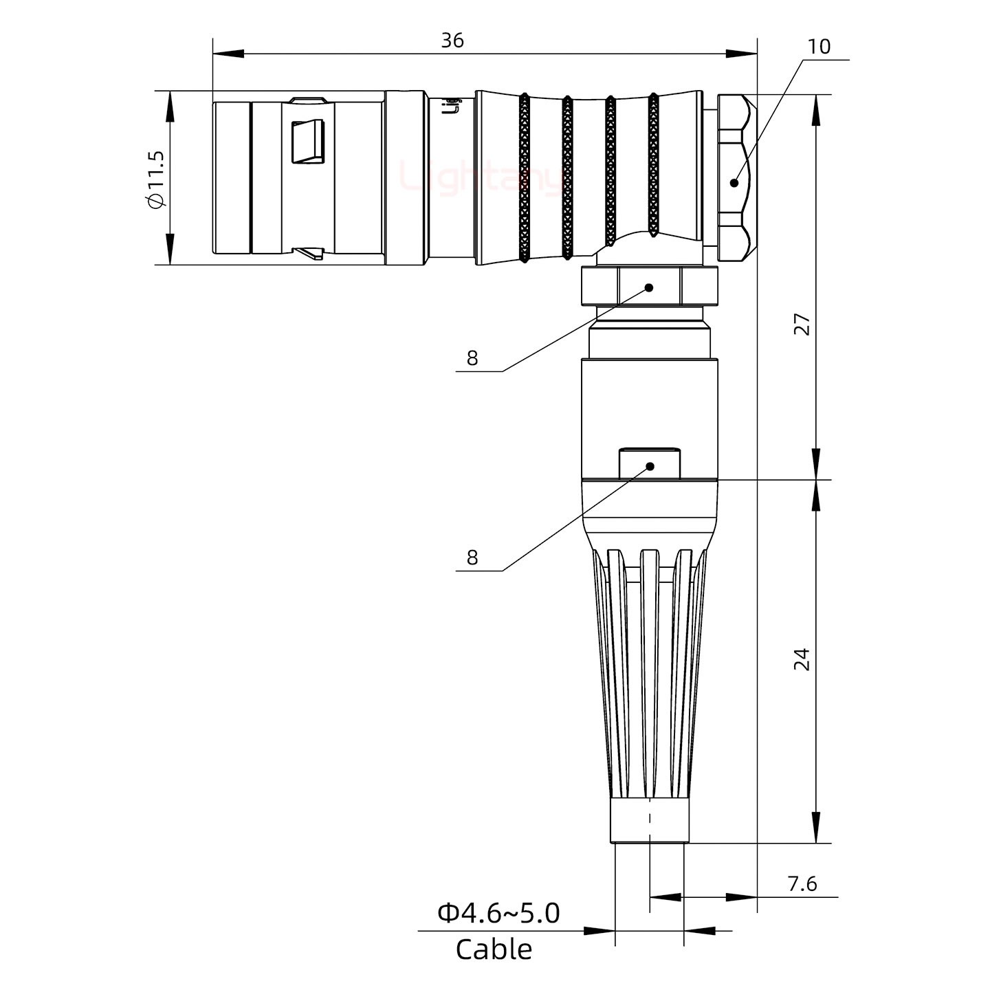 FHG.0K.006.CLAC50Z推拉自鎖帶護套彎式插頭